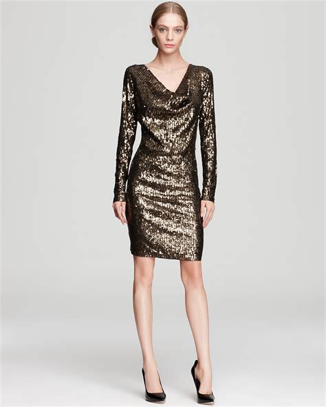 michael kors long sleeve sequin miror ditdress|Michael Kors Sequin Dresses for Women .